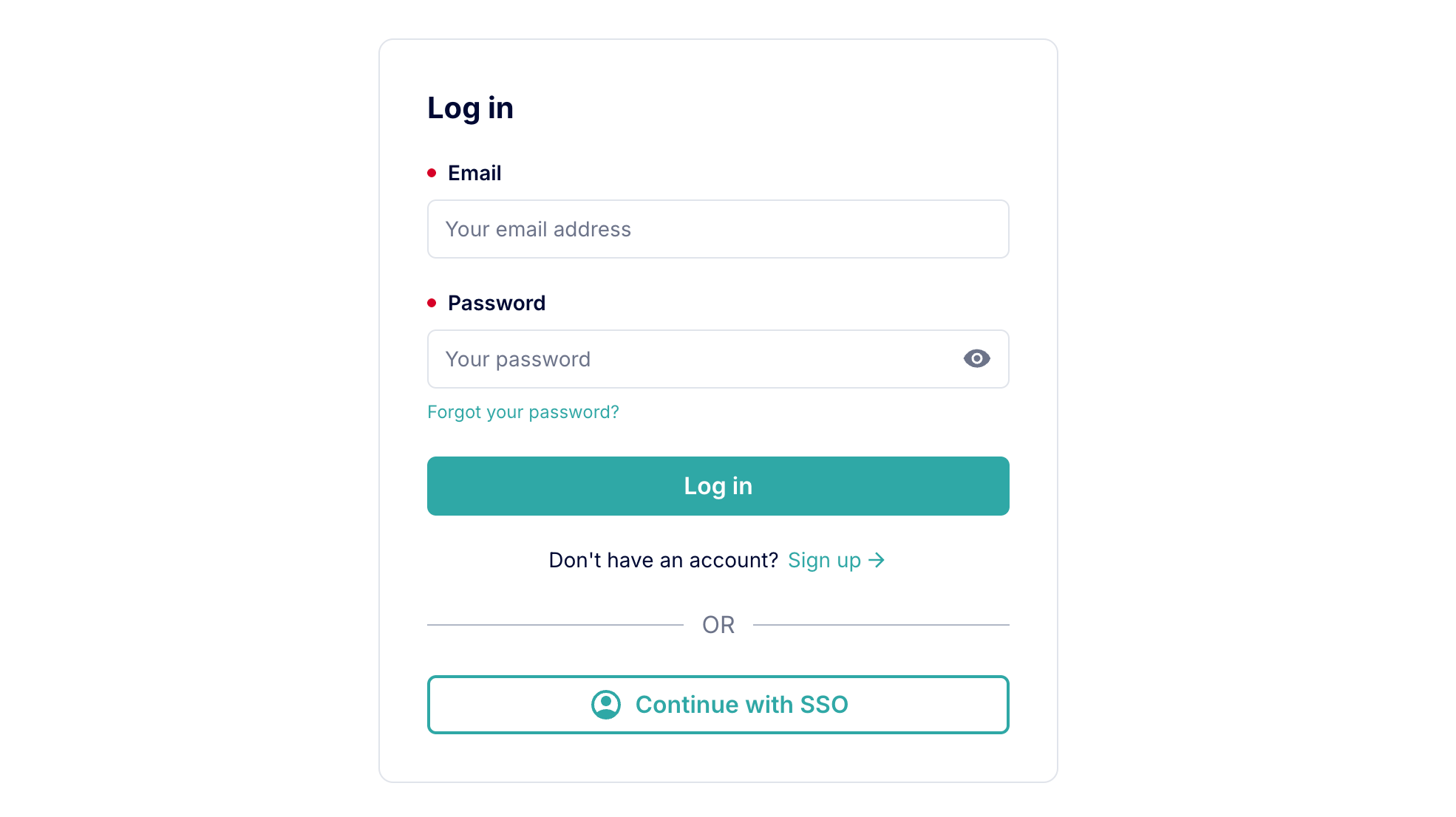 Example of the default registration form